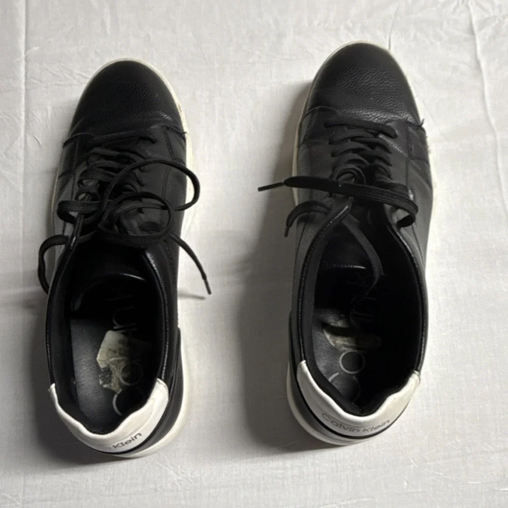Calvin Klein Winston Black Leather Men's Sneakers Lace Up Comfort Size 10.5